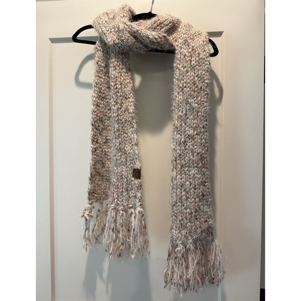 Women's Multicolor Mixed Pattern Knit Acrylic Rectangle Scarf w/ Fringe